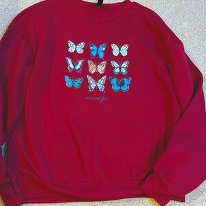 Wild and Free - Butterfly sweatshirt - burgundy / wine - S - Small - SHEIN